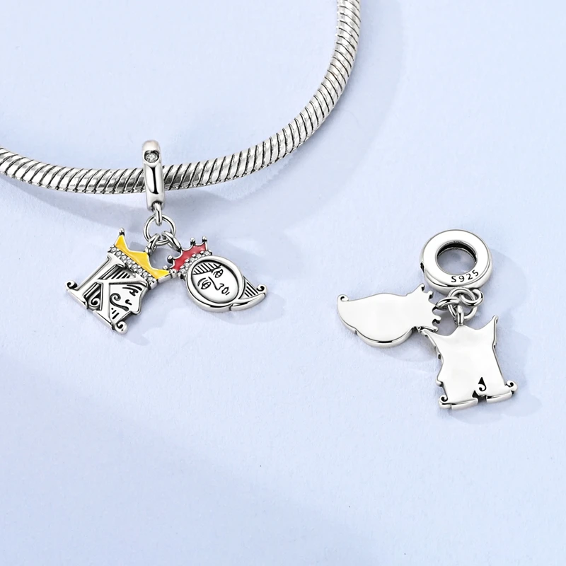 الأصلي 925 فضة سحر الخرزة K & Q الملك والملكة بوكر قلادة صالح الأصلي أساور قلادة DIY بها بنفسك اكسسوارات هدية #2