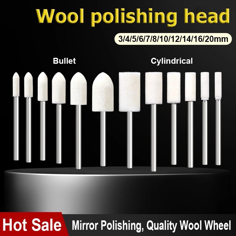 5 szt. Koło z wełny 3-20mm cylindryczny/pocisk polerujący wiertło polerujące 2.35/3mm głowica szlifująca trzpienia do narzędzia obrotowego Dremel