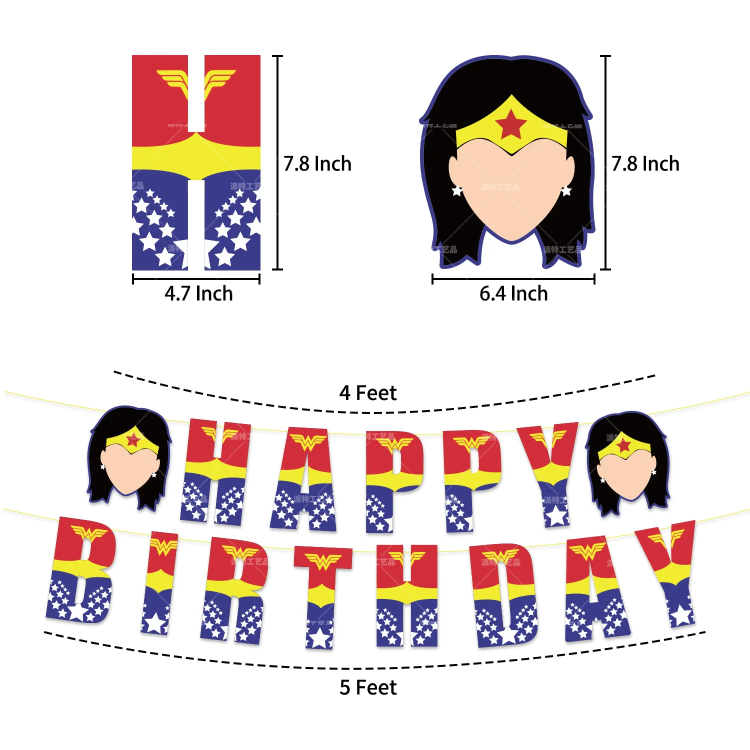 Décoration de fête d\'anniversaire sur le thème de Smile Hero pour enfants, ballon d\'anniversaire, bannière Wonder Woman, ensemble de cartes à