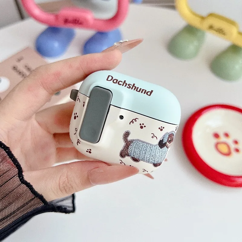 Cute Dachshund Dog Earphone Case with Stand Lock Buckle for Huawei FreeBuds Pro5 7i FreeClip FreeClip2 Anti-drop Headphone Cover
