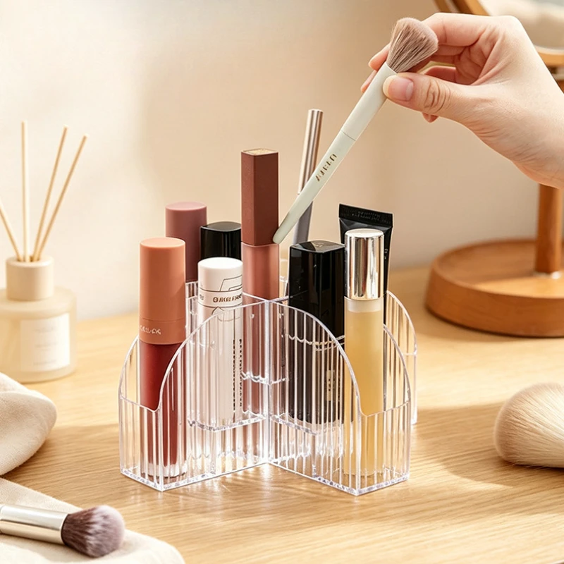 Lipstick Storage Rack, Desktop Cosmetics Transparent Storage Box, Dormitory Partitioned Makeup Brush Bucket, Pen Holder