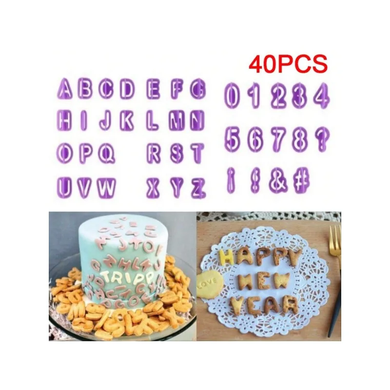 40pcs/set Alphabet Number Cookie Cutter Cake Molds Figure Plastic Letter Fondant Mold Icing Cake Mould Baking Decorating Tools