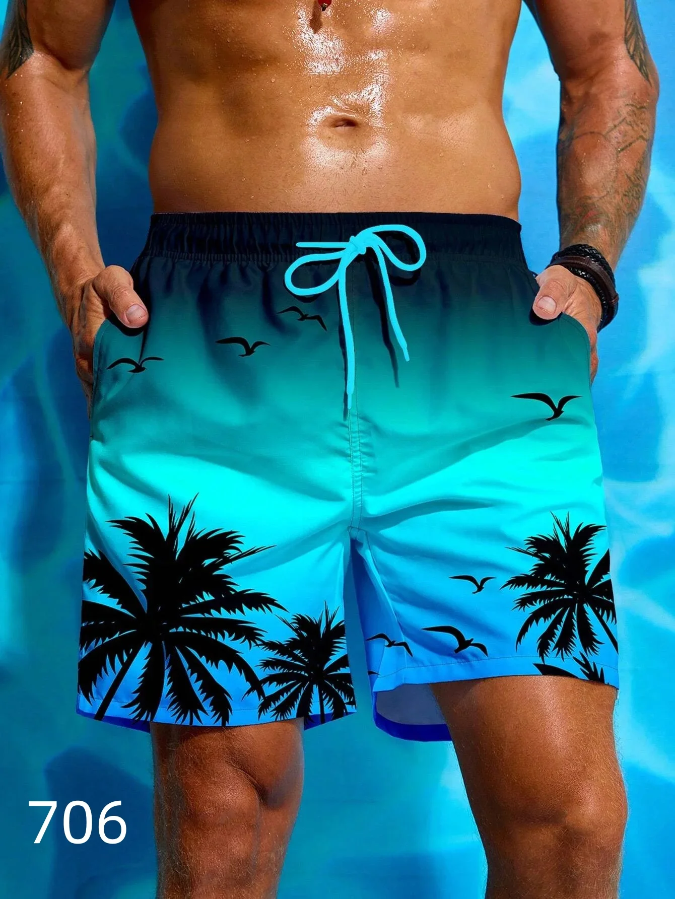 

Мужские гавайские плавки с 3D-принтом пальм, быстросохнущие пляжные шорты для активного отдыха, модные мужские шорты