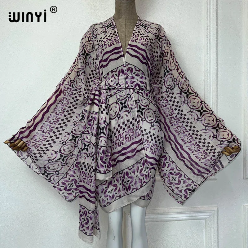 2024 kimono WINYI Europe z paskiem kardigan kaftan koktajl sexy Boho okrycie plażowe się afryka wakacyjna stroje plażowe dla kobiet