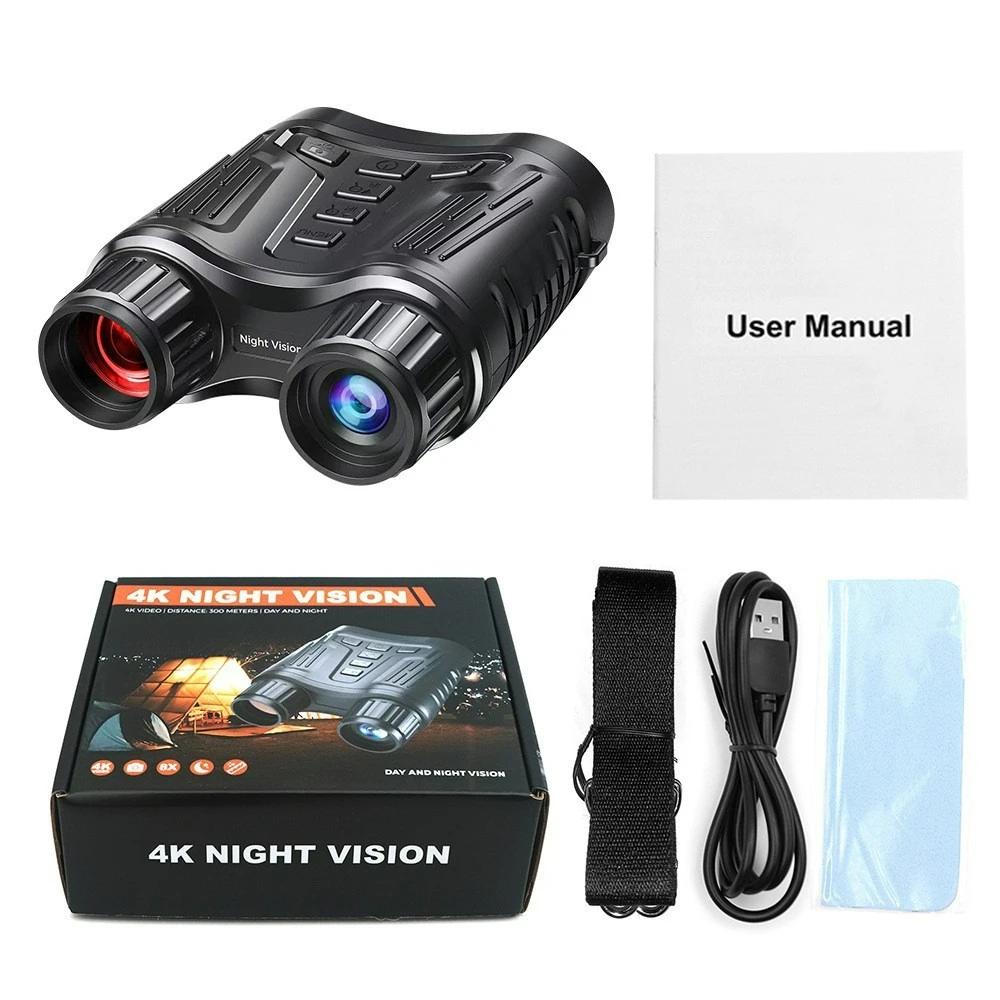 

3.2inch Rechargeable Night Vision Binocular Telescope 4K UHD Infrared Camera 8X Zoom 300M for Hunting Camping Boating NV2180
