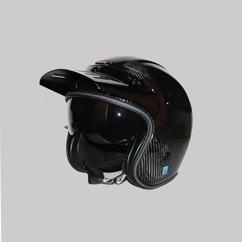 RHKC Carbon Fiber Retro Motocross 3/4 Helmet Motorcycle  Half Helmet Oversize Motorcycle Helmet Four Seasons