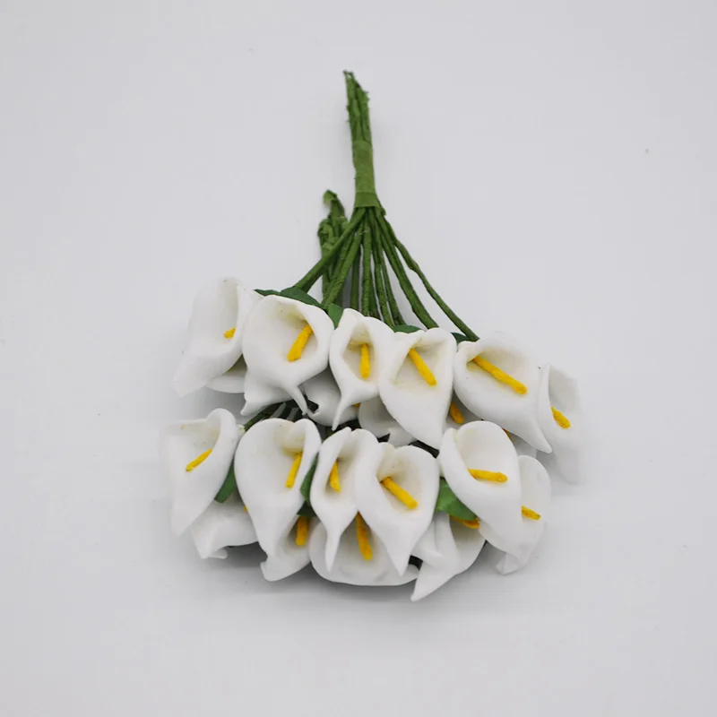 144pcs/Lot Delicate Mini Calla Lily Artificial Foam Flowers For Wedding Home Decoration DIY Scrapbooking Gift Box Fake Flower