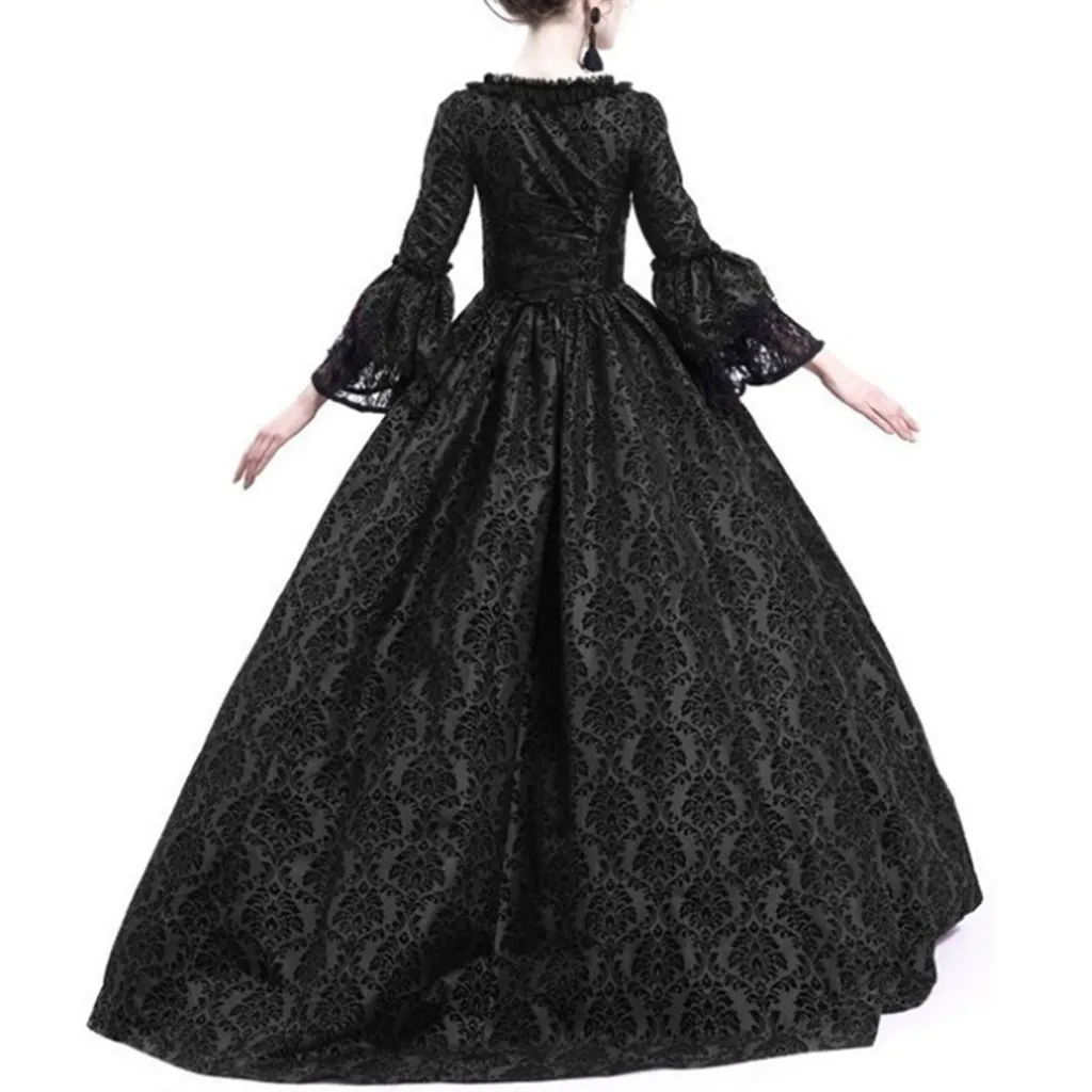 Damen Mittelalterliches Viktorianisches Ballkleid Langarm Quadratischer Ausschnitt Halloween Hexen-Cosplay Party-Kostüm Vintage Gotisches Kleid