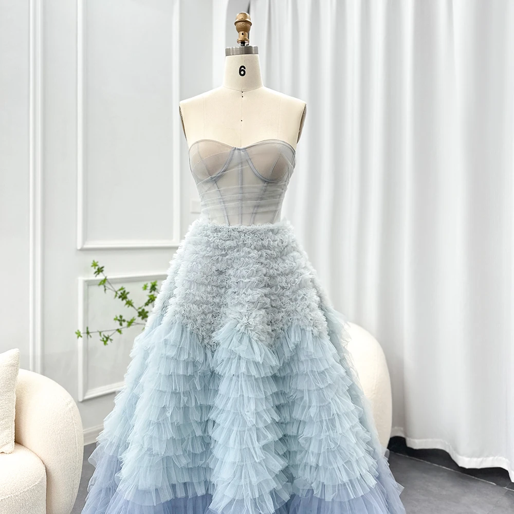 Sharon disse azul ombre em camadas babados vestidos de noite para festa de casamento feminino 2025 dubai vestido de baile vestido de baile ss551 personalizado