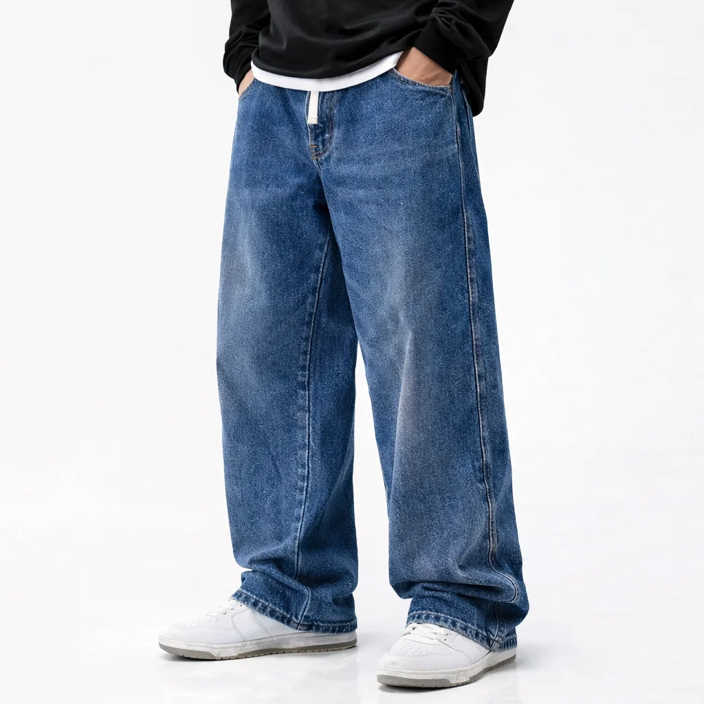 

Men's Autumn Winter Fleece Loose Jeans Elastic Waist Wide Leg Y2K Denim Pants Straight Comfortable Brand Men's Clothing 2026