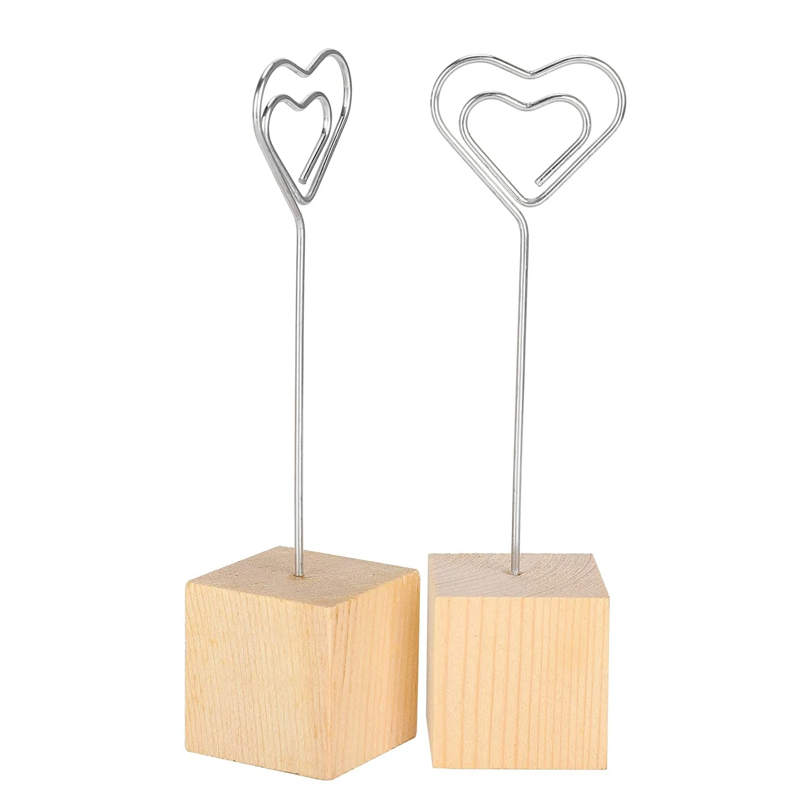 10 PCS Photo Clip Holder Metal Heart Wood Place Card Holders Note Clip Stand for Wedding Table Numbers Sign