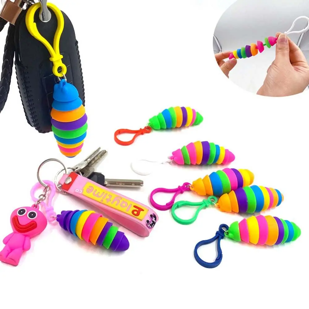 Stress Party Favor Keychain Mini Finger Slug pendant Relieve Stress Keyring Snail Caterpillar Key Chain Squeeze Sensory Toys