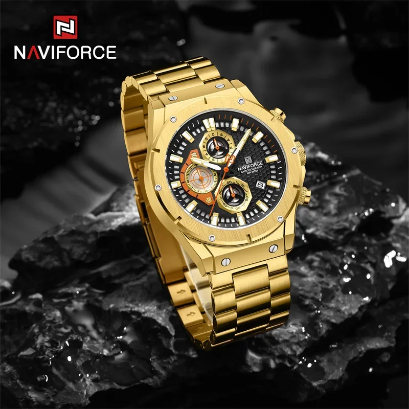 

NAVIFORCE Men's Calendar Watch Sport Stainless Steel Male Chronograph Quartz Wristwatch Waterproof Luminous Clock Reloj Hombre