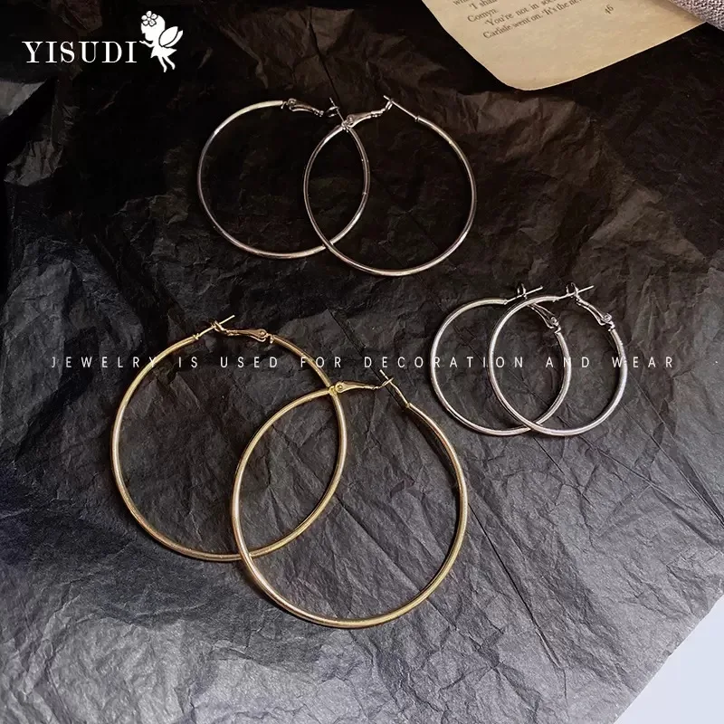 Chunky Hoop Earrings Set for Women With 925 Sterling Silver Needle 14K Real Gold Plated New Modern Fashion Jewelry