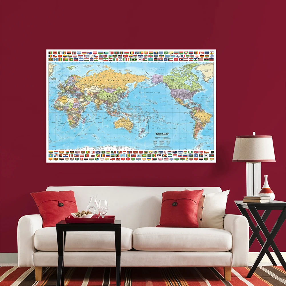 Foldable The Map of World in English Decorative Hanging Picture Non-woven Fabric Home Wall Decor School Supplies 100*70cm