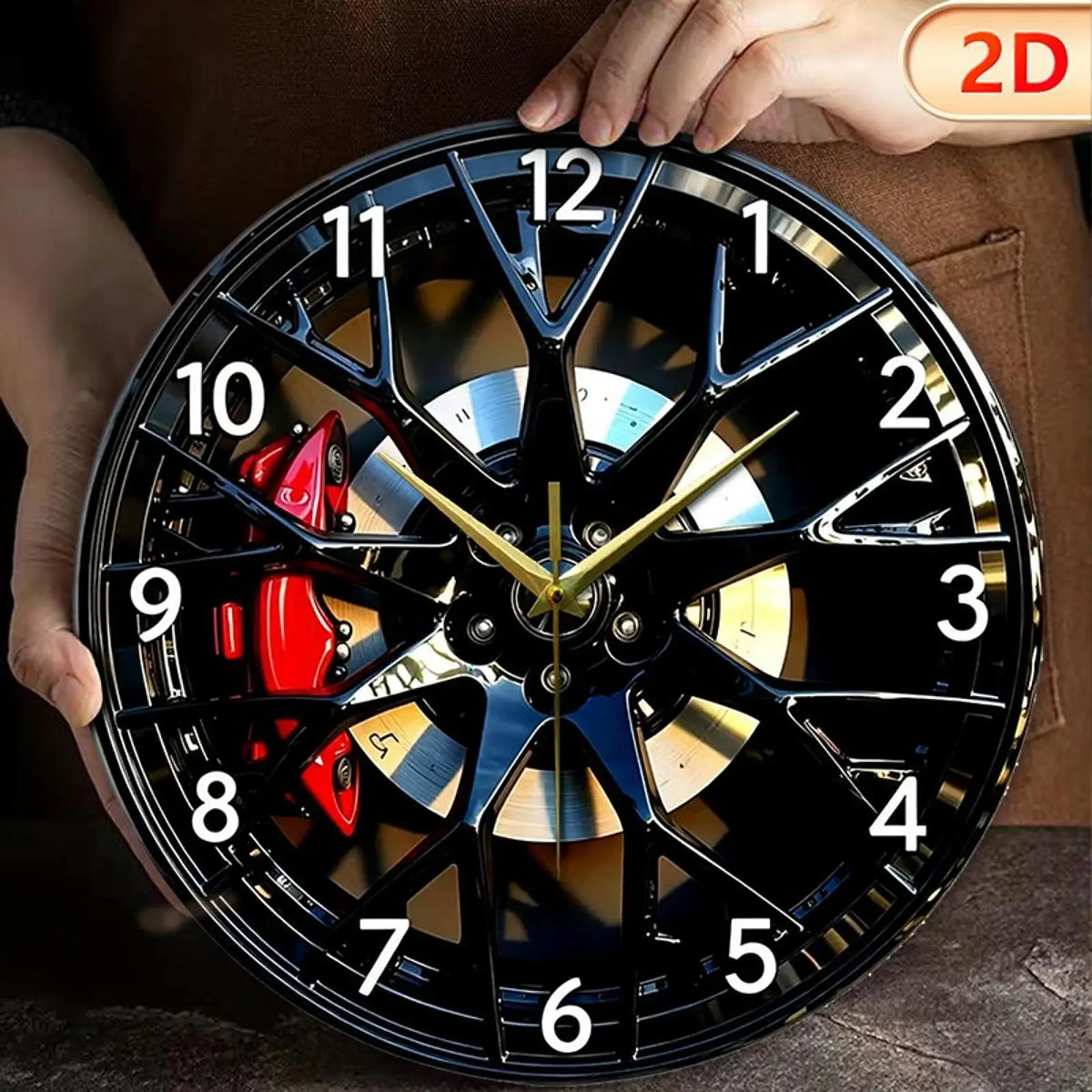 2D Car Wheel Hub Wall Clock Hanging Clock Wall Decoration Acrylic Ornament for Office