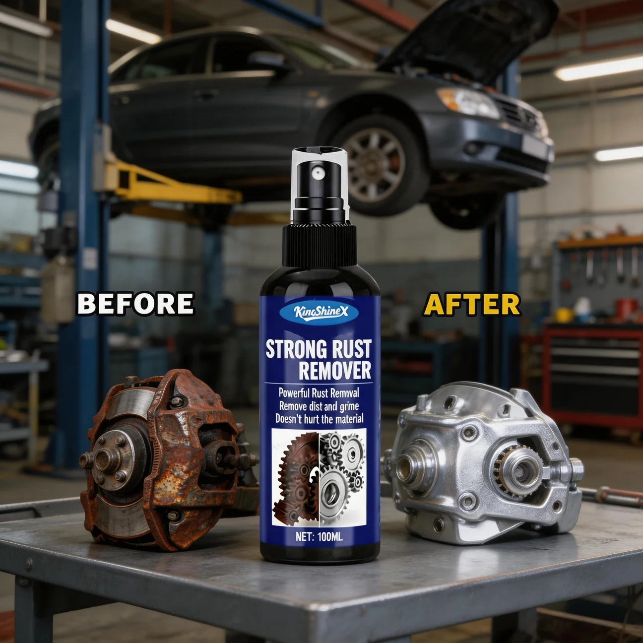 Effizienter Rostentferner für Autos, Entrostungsspray für Auspuffrohre, Radnabenreiniger, Entfernung von Metall- und Eisenflecken, schnell wirkend