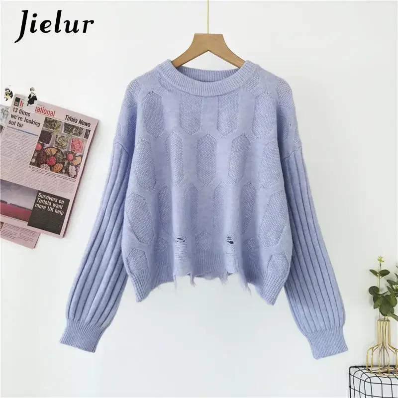 Jielur-Pull à col rond pour femme, pulls coréens, pull femme chaud, document bonbon, bleu, rose, automne, hiver