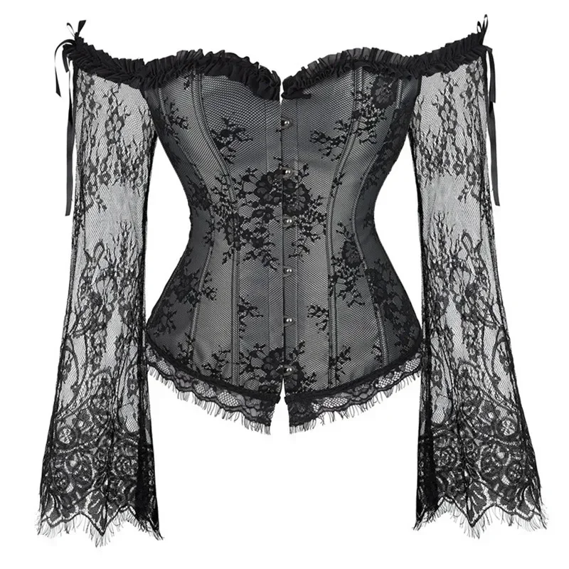 Corset Tops for Women with Sleeves Victorian Retro Burlesque Lace Corset and Bustiers Vest Goth Renaissance Sexy Costumes