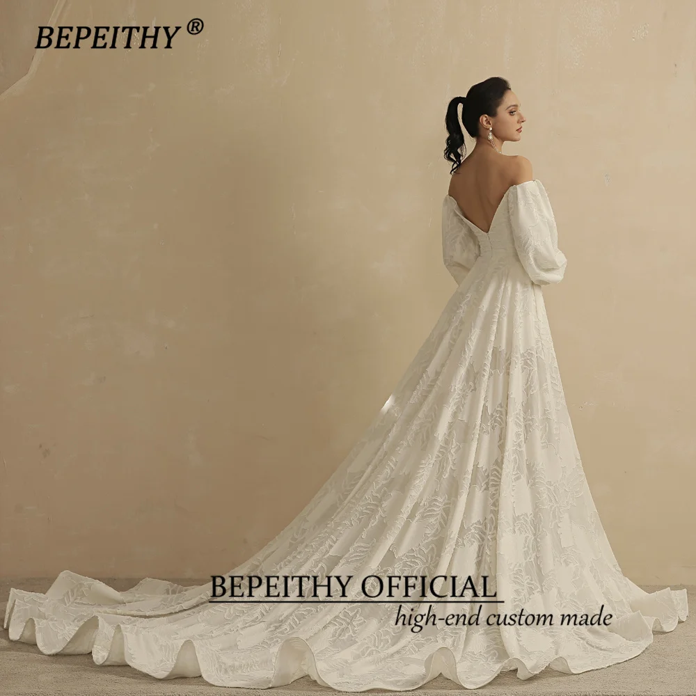 BEPEITHY-Vestidos de Novia de encaje con bolsillos para mujer, de manga larga abullonada traje Sexy, estilo bohemio, 2022