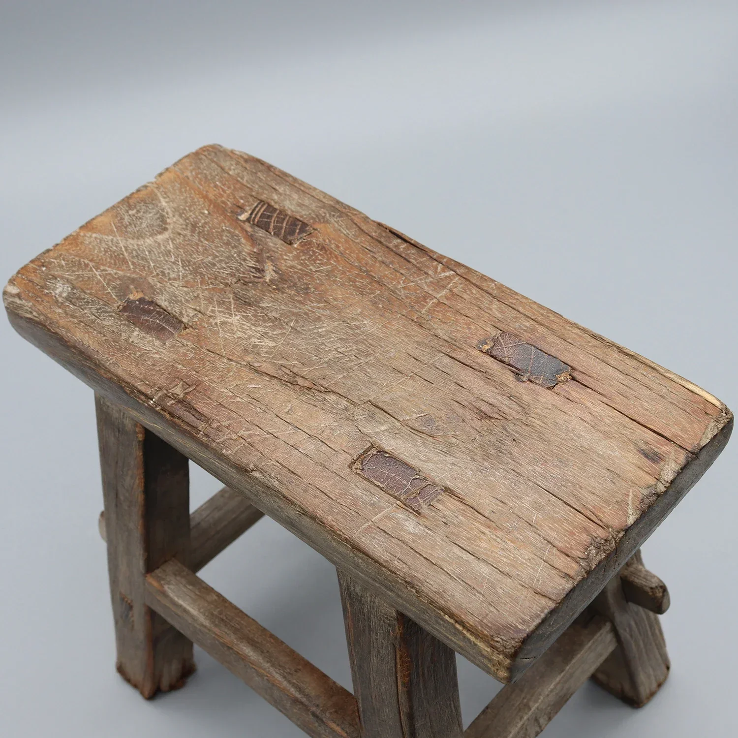مقعد خشبي صغير، قديم، خشب متين، عتيق صيني #5