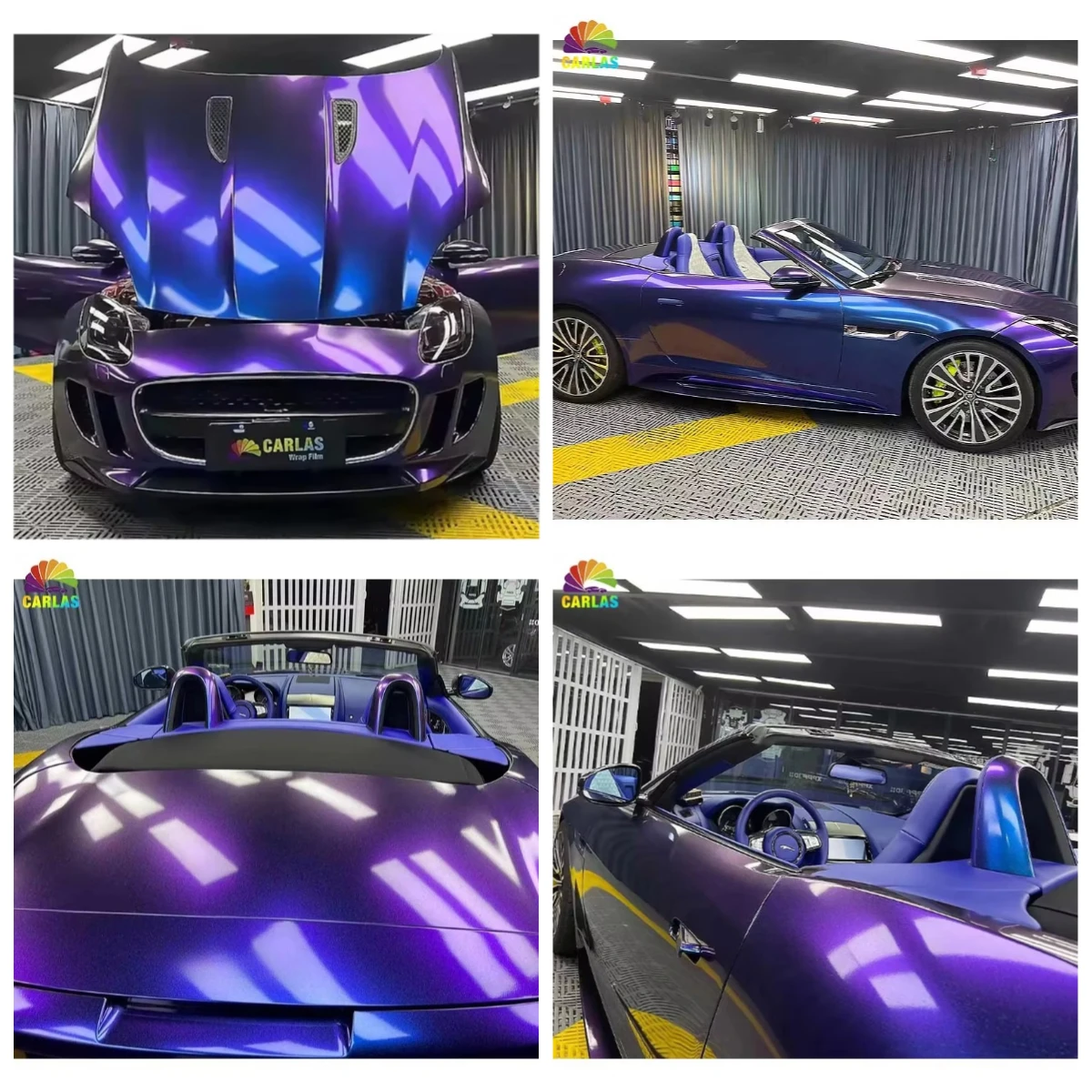 Great Deals：Carlas High Quality 1.52*17m Vinyl Phantom Blue/Purple Chameleon PVC Gloss Car Wrap Vinyl Sticker Color PPF Wrapping