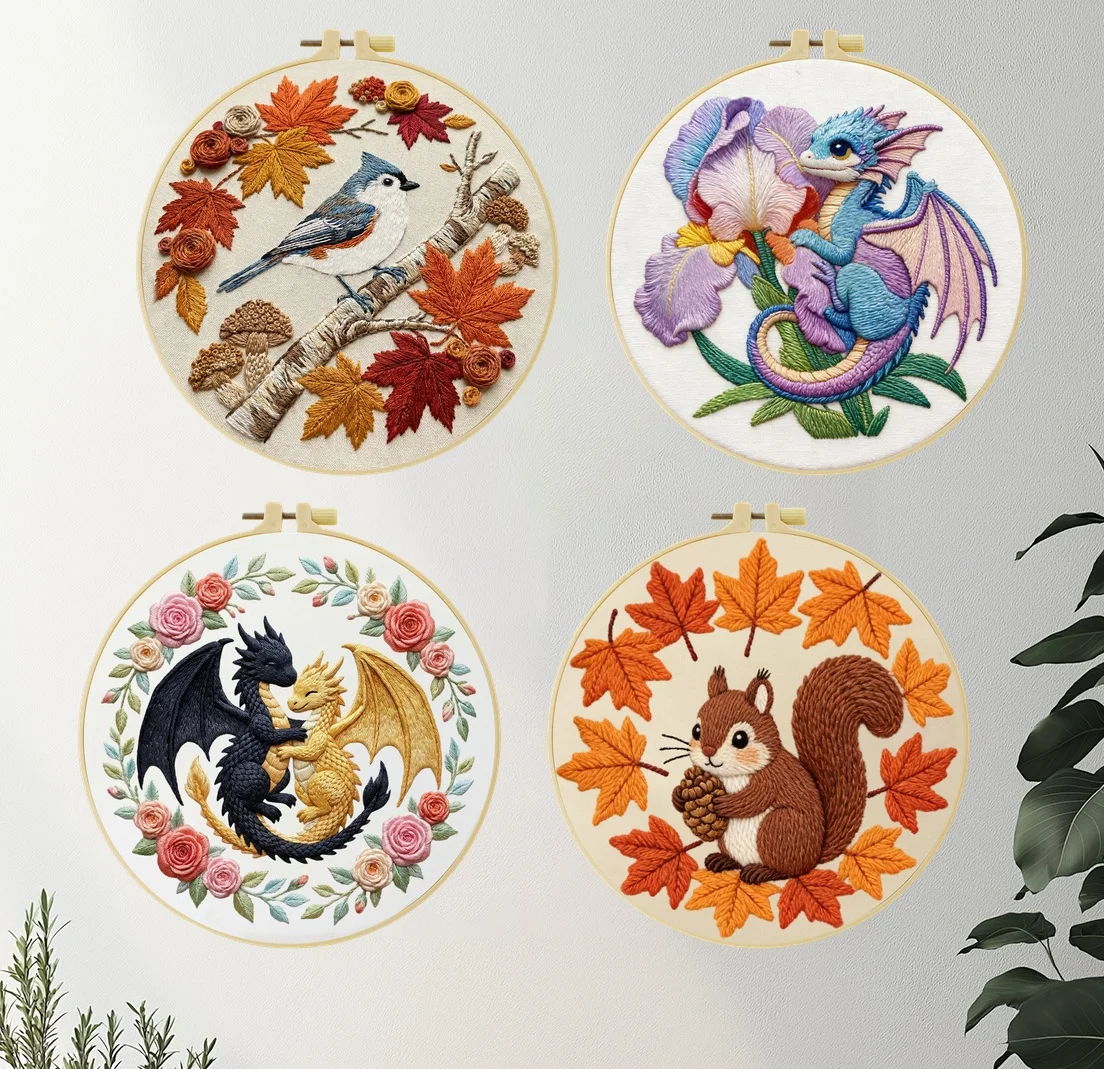 1 Stück DIY Tier-Stickerei-Werkzeugset für Anfänger, Heim-Nähhandwerk-Set, Stickerei-Set, Geschenk, Muster, Handgemacht – Detail 3