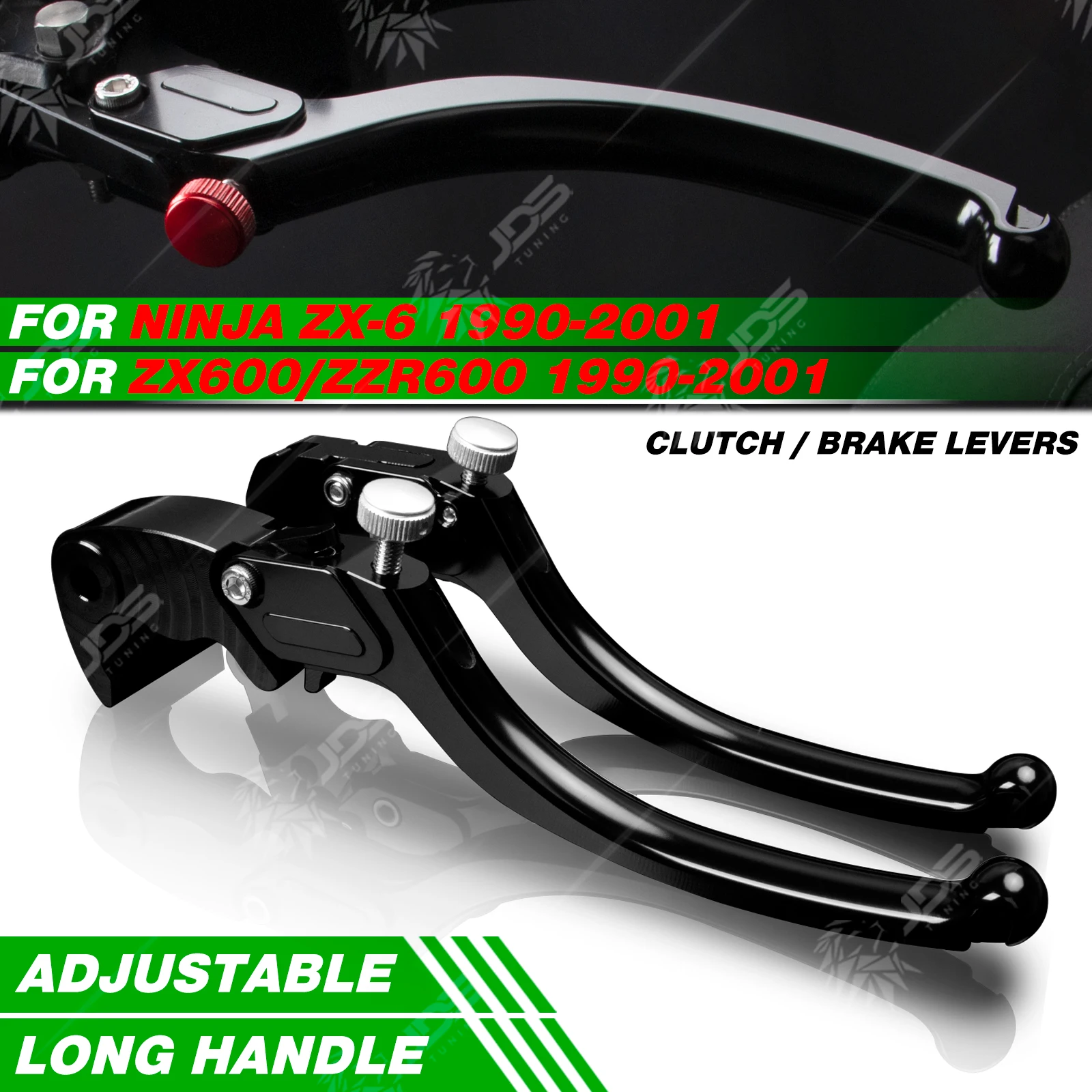 

JDSTUNING For Kawasaki NINJA ZX6/ZX600/ZZR600 1990-2001 Stepless Clutch Lever Brake Lever Set Long Handle Levers Accessories
