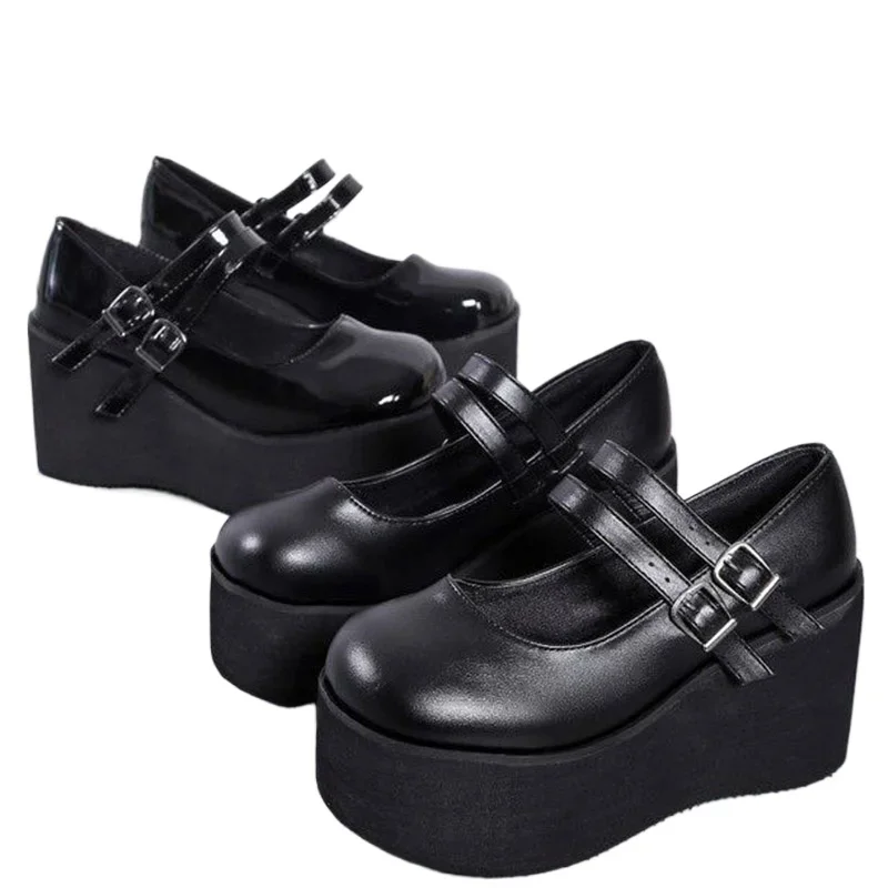 Women Pumps Mary Jane 8CM High Heel Platform Wedge Spring Ladies Sandals Belt Buckle Classic Sweet Punk Female Lolita Shoes