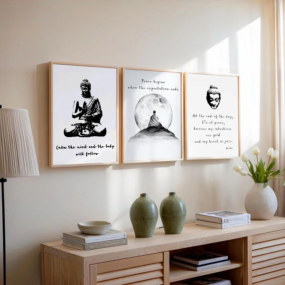 Meditation Religious Yoga Canvas Wall Art Black and White Buddha Poster Aesthetic Room Yoga Room Decor