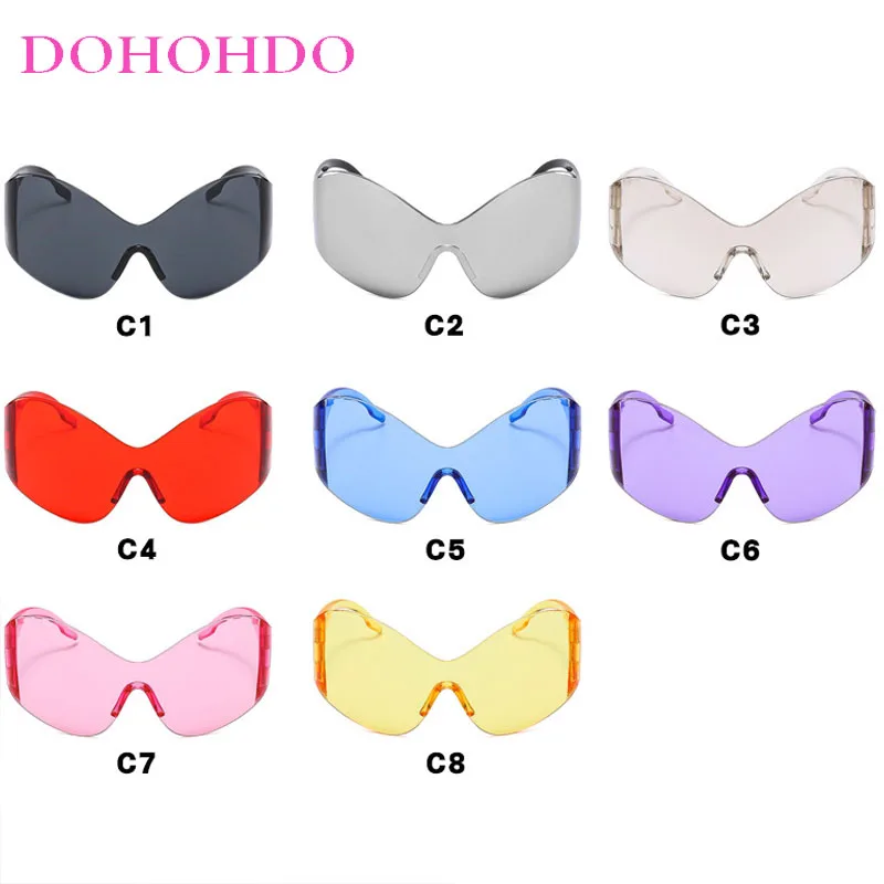 Punk Oversized One - Piece Rimless Y2K Women Sunglasses Trendy Design Men Sunglass Outdoor Cycling Sport Windproof Goggles UV400