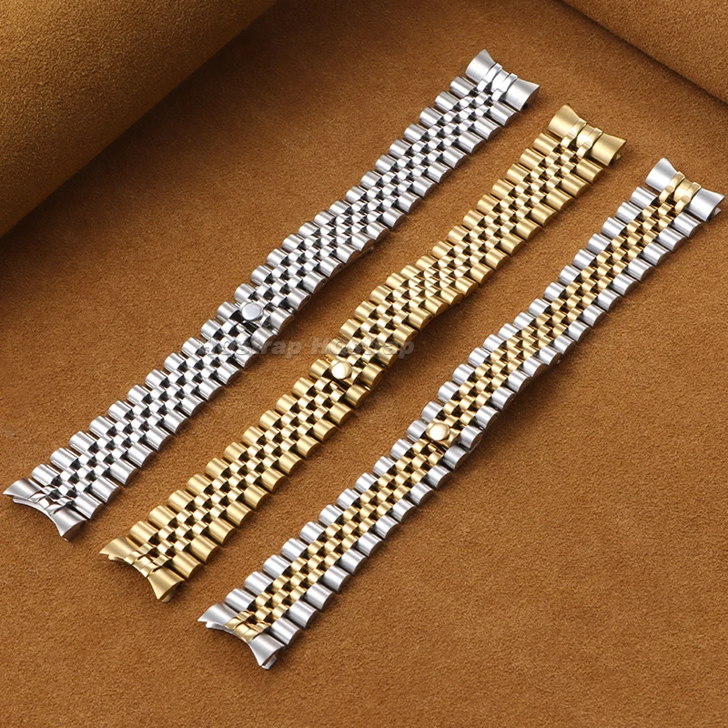 Stainless Steel Strap 13mm 17mm 20mm 21mm Curved End Watch Band for Jubilee for Rolex Universal Metal Folding Buckle Bracelet