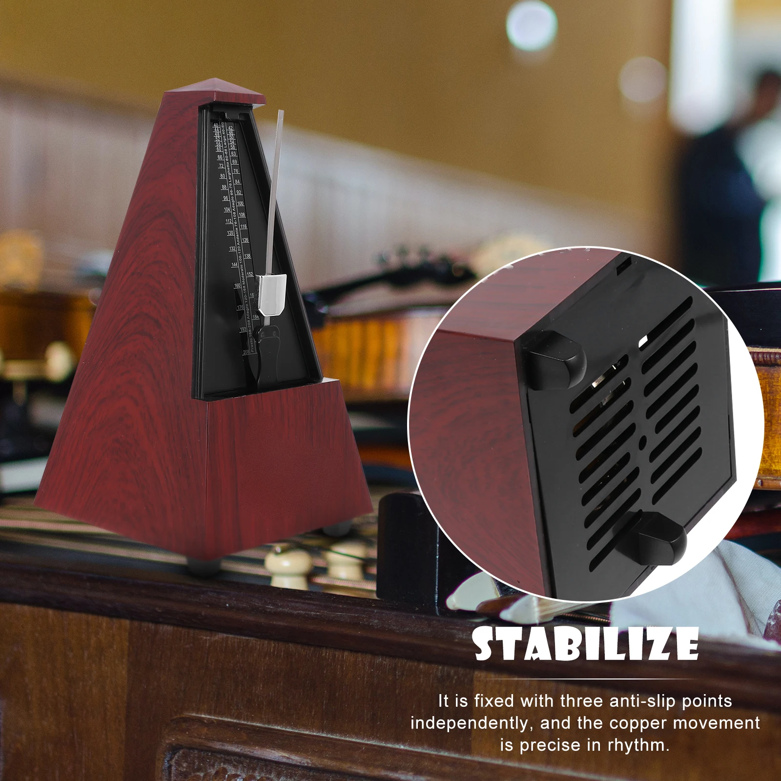 

Mechanical Metronome Durable Teak Wood Metal ABS Versatile Musical Instrument Accessory Wide Beat Range Precision Copper