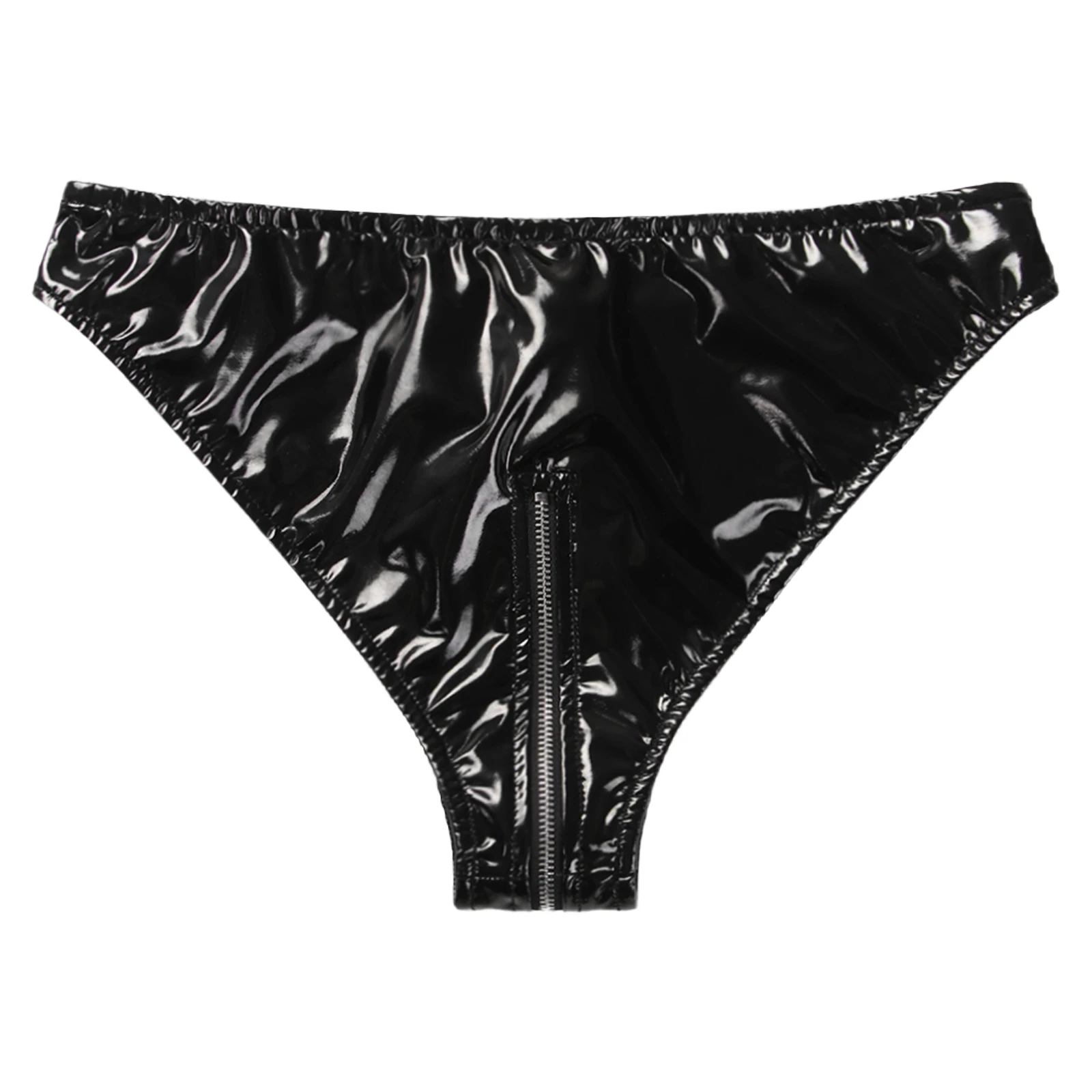 Womens Erotic Hot Sexy O Ring Zipper Crotch Briefs Low Waist Wet Look Patent Leather Panties Sexy Porn Underwear Underpants