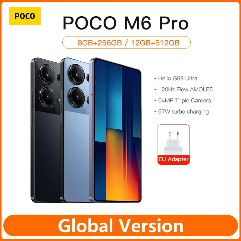 New POCO M6 Pro Smartphone Global Version Helio G99 Ultra 120Hz Flow AMOLED 64MP Triple Camera with OIS 67W turbo charging NFC