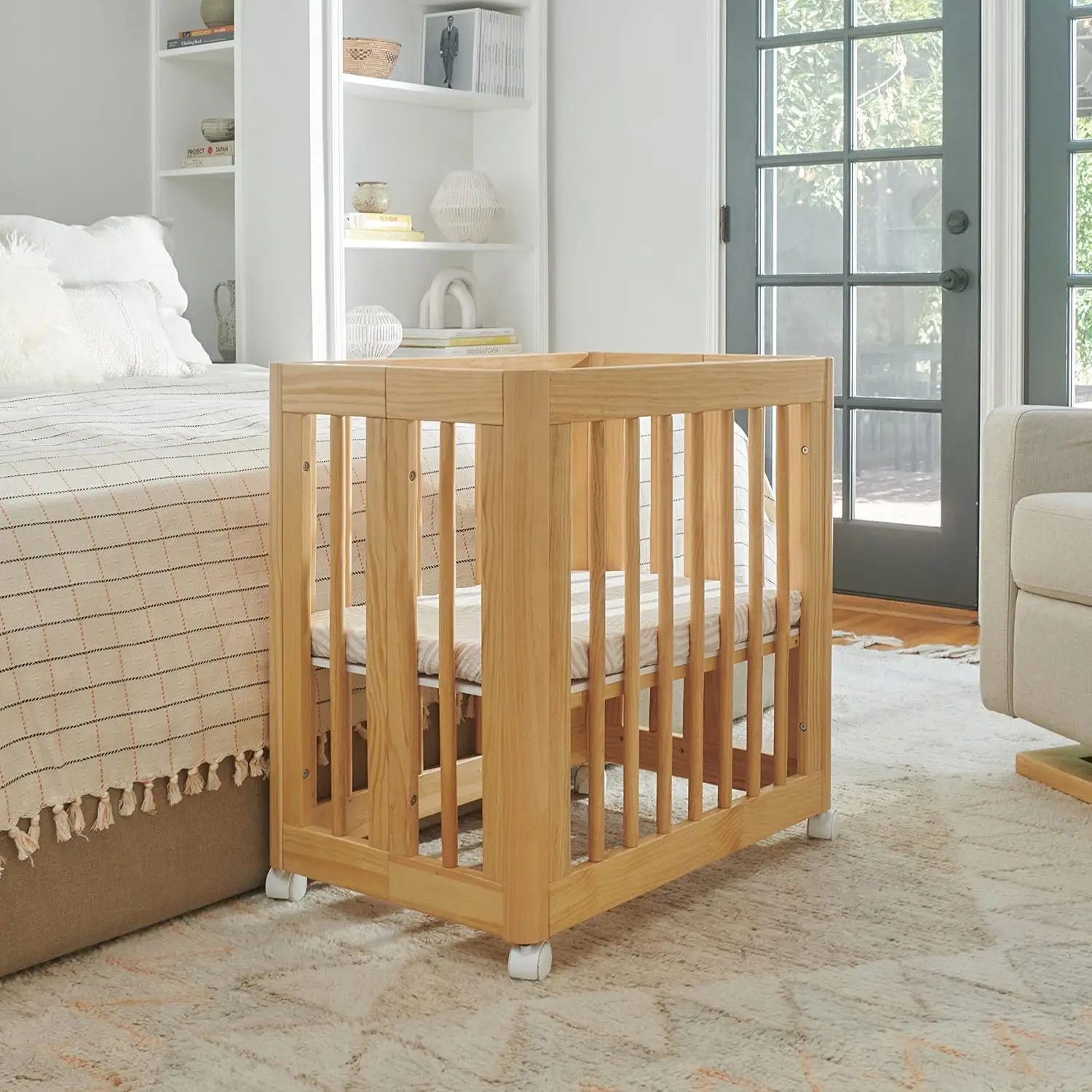 Full-Size Crib in Natural, Greenguard Gold Certified, Portable & Adjustable with Conversion Kits and Pads Included