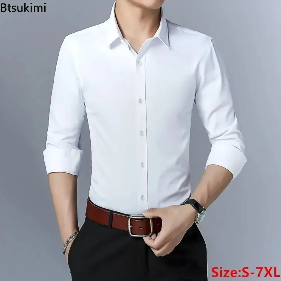 

2024 Men's Formal Long Sleeve Shirts Solid Korean Business Luxury Dress Shirts Casual Social Basic Shirts for Men Plus Size 7XL