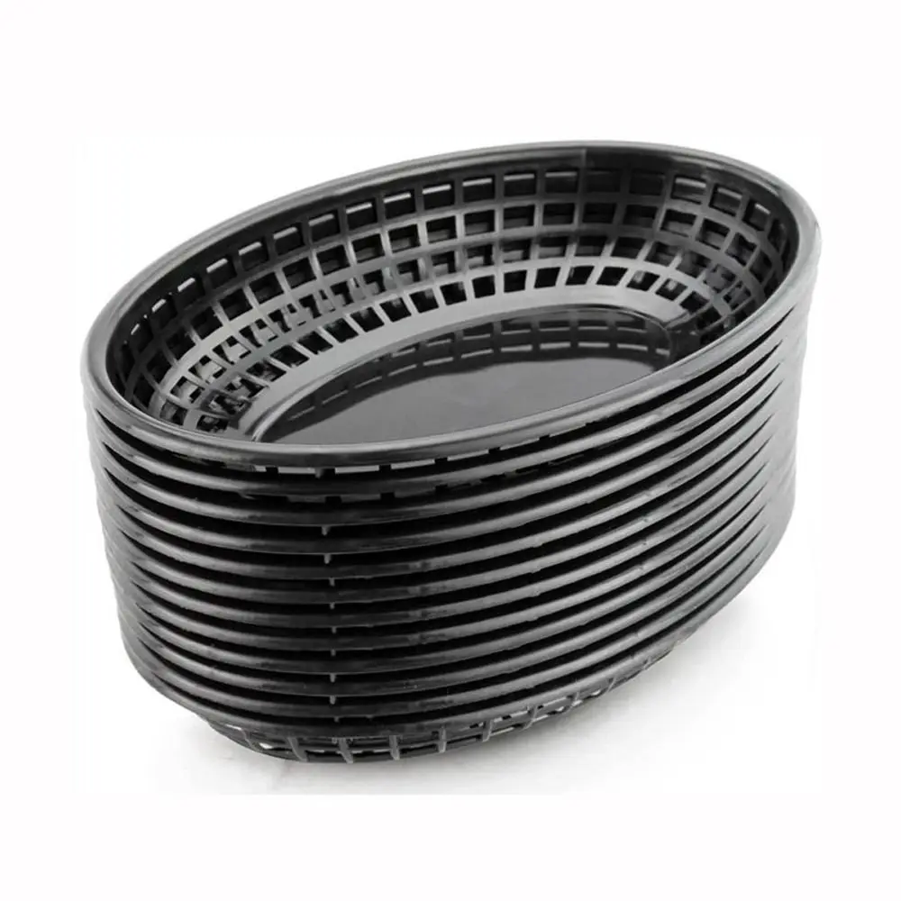 

D9 7PCS/Lot Fries Burgers Plastic Food Baskets Snack Colorful Oval Shape Basket Serving Reusable Bread Plate Restaurant Supplies