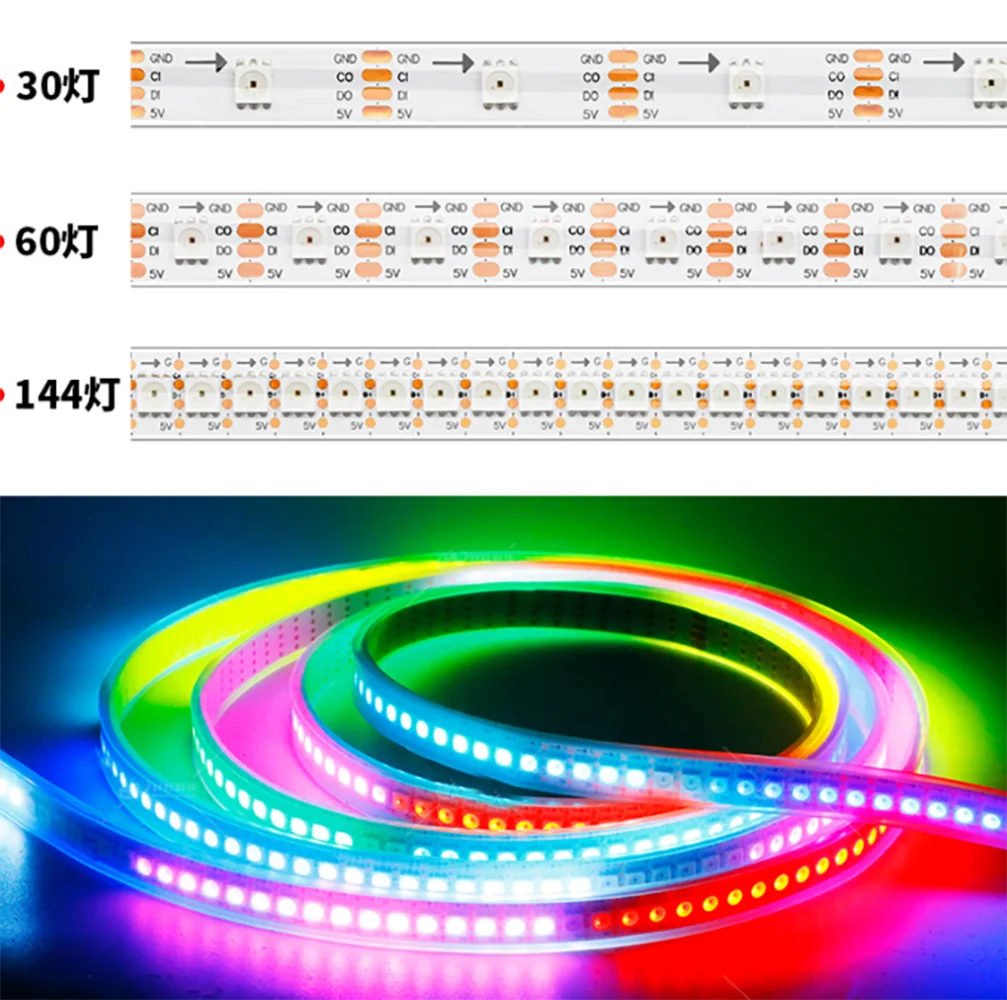 1m/5m wysokiej gęstości APA107 APA102 ulepszona wersja taśma oświetleniowa RGB HD107S pasek Led Fast PWM 30/60/144 pikseli czarny/biały PCB DC5V