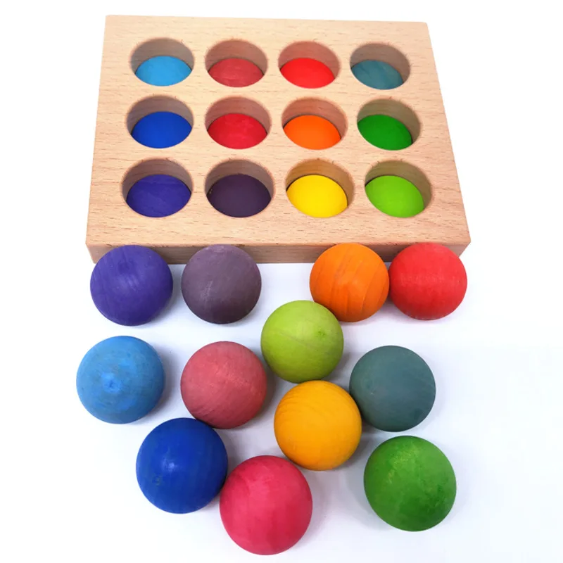 Montessori Rainbow Color Sorting Board Wood Balls Tray Cognitive Matching Peg Dolls Coins Rings Educational Toys For Children