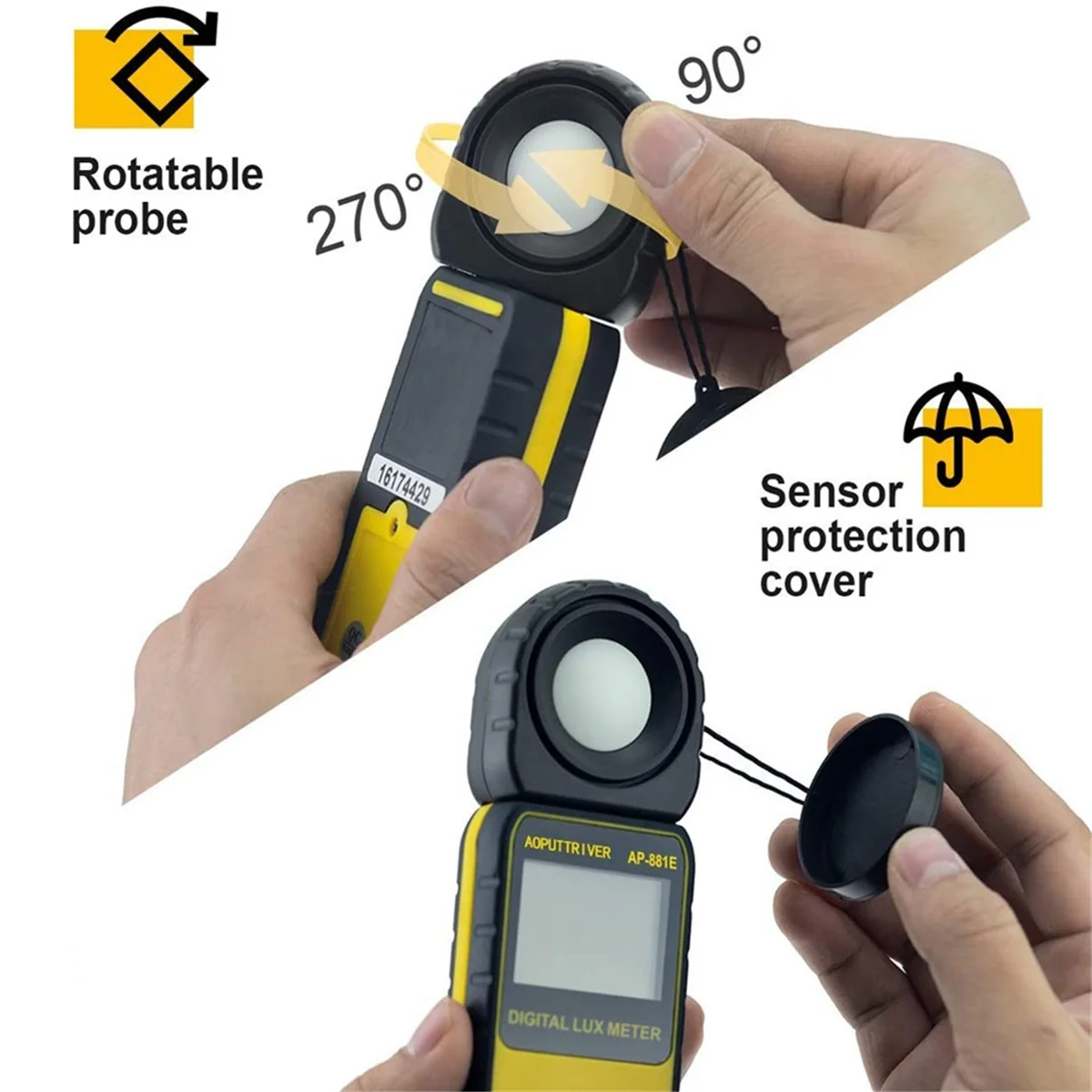 AA98 Digital Lux Meter BT-881E Handheld Light Meter 1 - 300,000Lux Sensor with LCD Display for Light Intensity Measurement