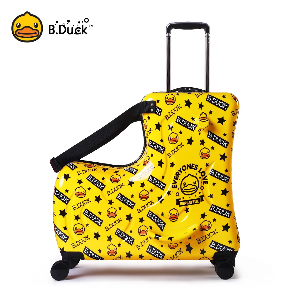 20/24 inch cartoon luggage with wheels little yellow duck cycling trolley case kid gift suitcase children\'s lightweight luggage