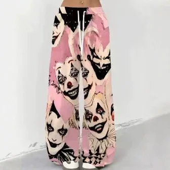 Unisex Quick Dry Hip Hop Straight Long Pants Retro Clown Portrait Print Casual Streetwear Loose Wide Leg Sport Trousers