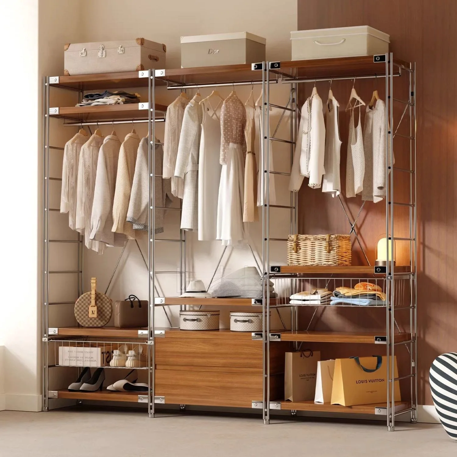 Carbon Steel Wardrobe Shelves Cloakroom Bedroom Walk-in Open