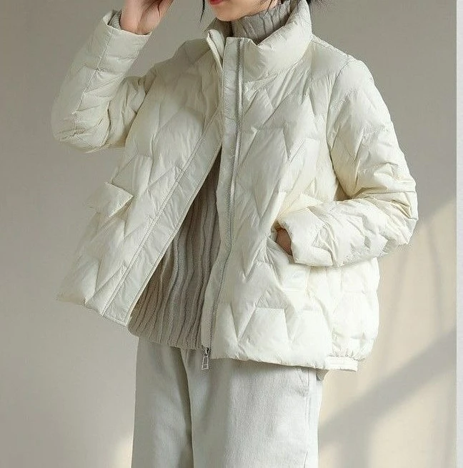 سترة قصيرة خفيفة للأسفل فضفاضة بياقة واقفة موضة الشتاء سترة نسائية خفيفة ورقيقة #6