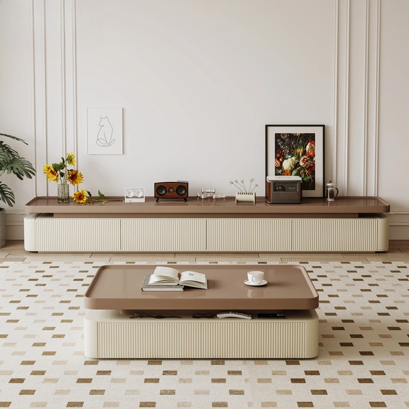 

Coffee table TV cabinet combination light luxury cream style retro square TV cabinet storage locker high-end