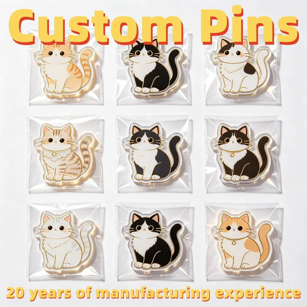 Custom Acrylic Cat Pins Personalized Cute Animal Lapel Pins Custom Design Badges For Backpack Clothing Decoration No MOQ