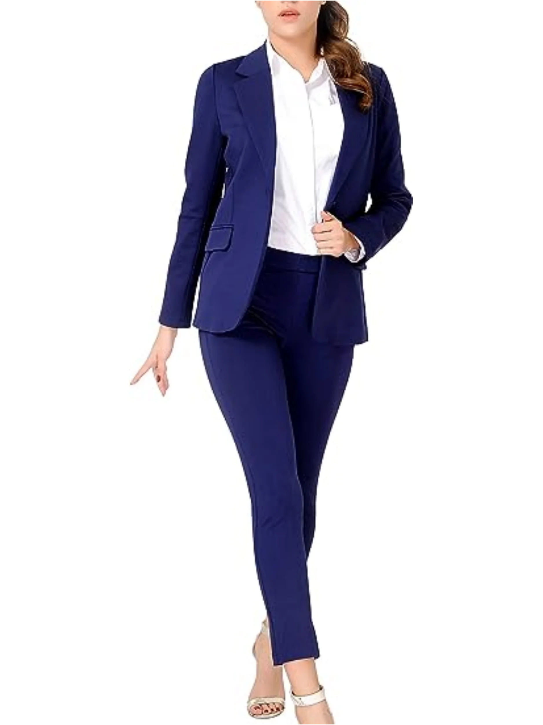 

Women's 2-Piece Business Commuting Set Solid Color Long Sleeved Suit Jacket and Straight Leg Pants Set