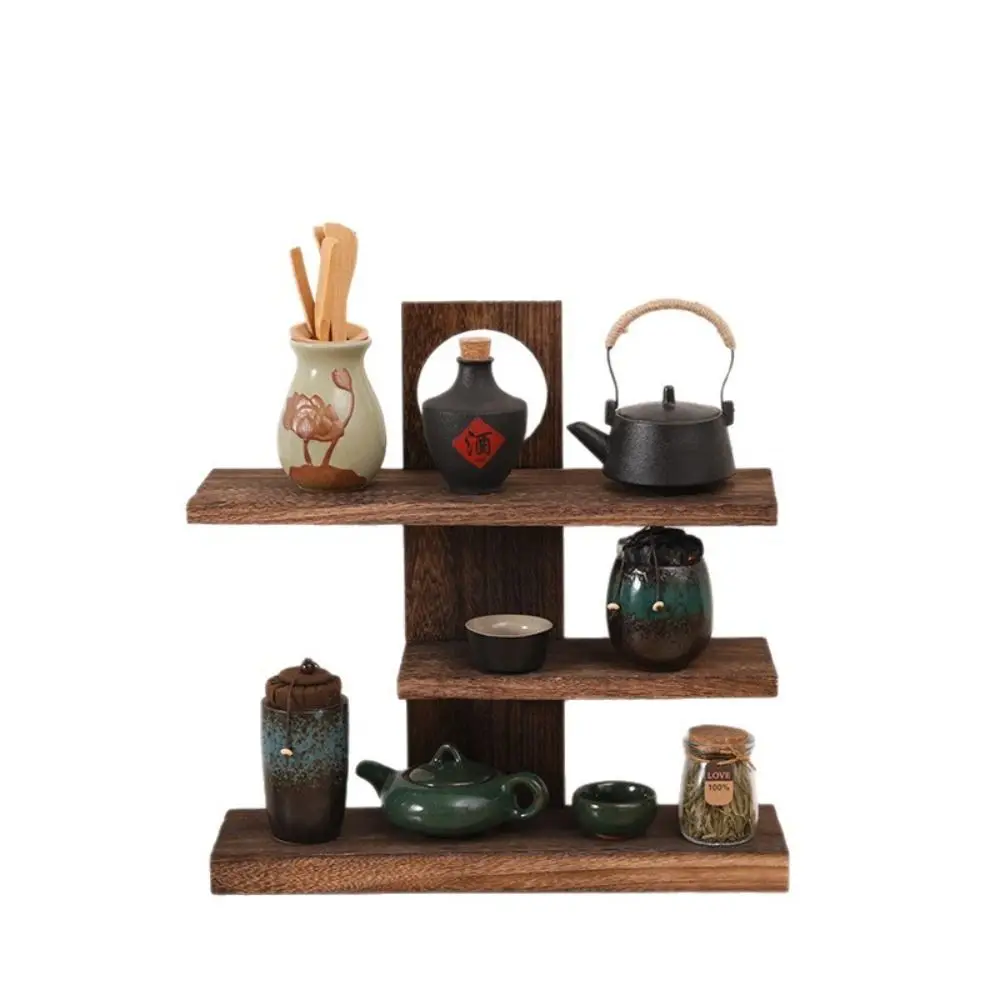 3-4 Layers Chinese Style Storage Holders Retro Design Tea Set Wooden Tea Set Rack Solid Wood Multi-Layer Multi-Treasure Pavilion