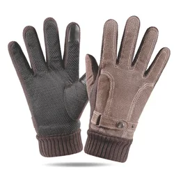 Modische Schweinsleder-Touchscreen-Handschuhe für Herren, Winter, mit Plüsch, warm, winddicht, Radfahren, Reiten, Motorrad, Lederhandschuh Перки